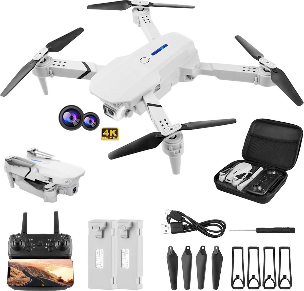 Anpro Drone met Dual 4K HD camera - FPV Opvouwbare Drone - voor Kinderen Volwassenen - RC Quadcopter voor Beginners - Inclusief draagtas en 2 accu's