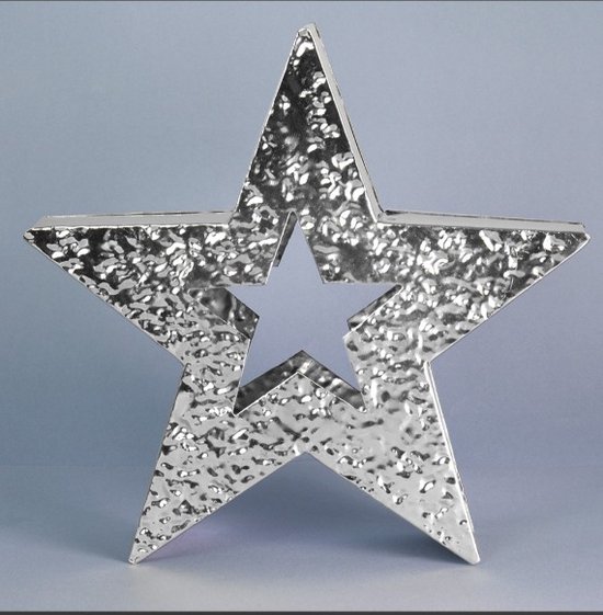 Hetty'S - Grote - Glanzende - Zilverkleurige - Gehamerde metalen - Ster - maat 27,5 cm X 27,5 cm