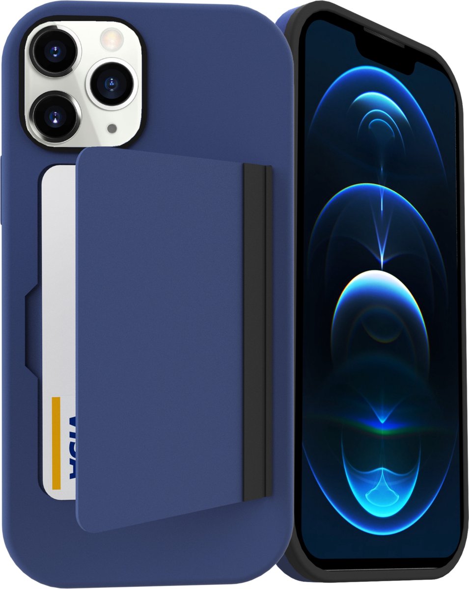 Stargoods - iPhone 12/12 Pro hoesje - iPhone 12/12 Pro hoesje blauw - iPhone 12/12 Pro hoesje met pasjeshouder - iPhone 12/12 Pro case - Gratis screenprotector