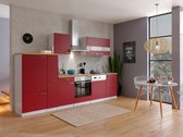 Goedkope keuken 310  cm - complete keuken met apparatuur Malia  - Wit/Rood - soft close - elektrische kookplaat - vaatwasser - afzuigkap - oven    - spoelbak