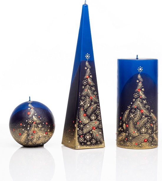 Kaarsen - Set - Handgeschilderd - kerstboom - kerst - goudkleur - glitters