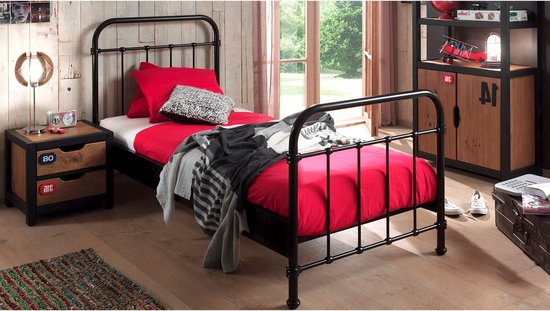 Vipack New York Kinderbed - Metalen Bedframe met Lattenbodem - 90x200 cm - Zwart