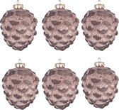 Clayre & Eef Kerstbal Set van 6 Dennenappel Ø 8 cm Roze Glas Kerstdecoratie