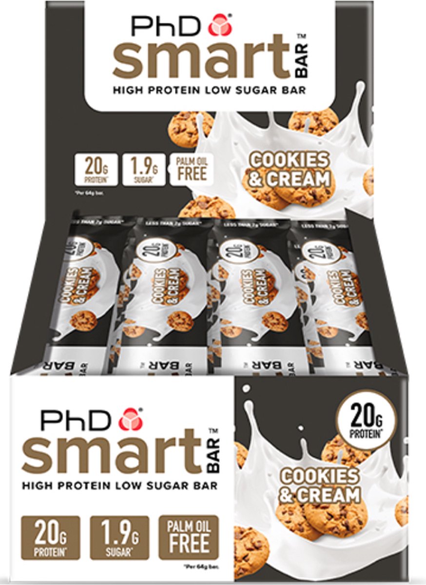 Goedkoopste PhD Smart Bar-Cookies &Cream-Doos 12 repen
