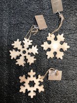 Set de 3 pendentifs de Noël ornements en bois flocons de neige avec paillettes
