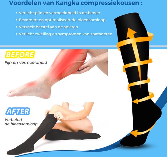 KANGKA Compressiekousen Maat 39-42 (L/XL) - Steunkousen - Compressie sokken voor Hardlopen, Wandelen, Vliegtuig - Kangka