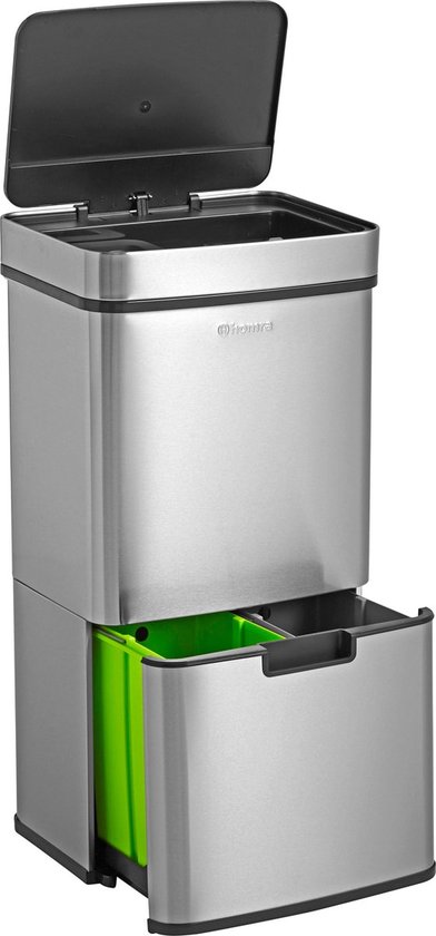 Nexo Prullenbak Afvalscheiding 3 vakken - 72 Liter (2x12+48L) met infrarood Sensor Homra- Design Trio Afvalemmer RVS - Afvalscheidingsprullenbak - Keuken Afvalemmer - Recycle Afvalbak Zilver - Hygiënisch - Kantoor Vuilbak - Elektrisch - Vuilnisbakken