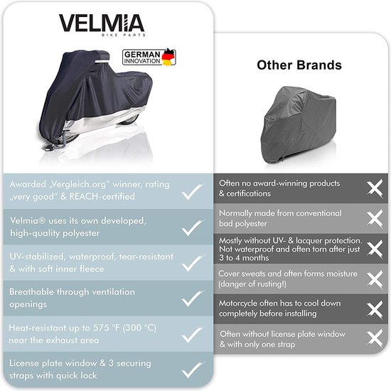 Velmia motorzeil outdoor & indoor [maat XL] scooterzeil waterdicht, wintervast, krasvrij en hittebestendig – ALS BESTE UIT DE TEST