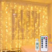 Rideau lumineux LED Eclairage d'ambiance - Eclairage de Éclairage de Noël - USB - Incl. Télécommande - 3X3 Mètre - Wit Chaud - Eclairage d'Ambiance Intérieur et Extérieur - 300 LED