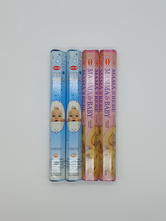 HEM – Baby Powder – Mama & Baby – ** bestseller ** Baby geuren pakket *** – wierook – wierookstokje – 4x20 pakjes = 80 stokjes van Baby & Mama geuren – geurstokje- Creëer een Betoverende Sfeer met Ons Indiase Wierook Pakket en Gratis Wierookhouder!