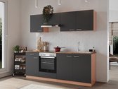 Goedkope keuken 210  cm - complete keuken met apparatuur Gerda  - Beuken/Grijs   - keramische kookplaat    - afzuigkap - oven    - spoelbak