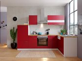 Hoekkeuken 280  cm - complete keuken met apparatuur Malia  - Wit/Rood - soft close - keramische kookplaat - vaatwasser - afzuigkap - oven    - spoelbak