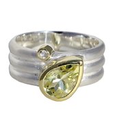 Schitterende Zilveren Brede Ring met Citroenkwarts en Bergkristal 18.50 mm. (maat 58) model 5 Carmen