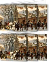 UNIEK & STIJL-luxe grote blanco kerstkaarten- dubbele kerstkaarten-set van 6 gevouwen kaarten 14.8 x 14.8 incl. envelop-kunstkaarten- paarden in sneeuw- luxe leuke originele unieke kerstkaart- set wenskaarten -kaarten oud hollandse meesters