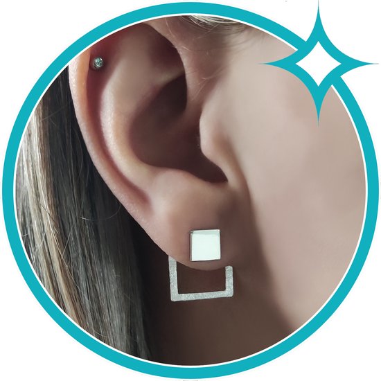 EAR IT UP - Boucles d'oreilles d'oreilles - Carré - Veste - Mat - Argent 925 - 16 x 14 mm - 1 paire