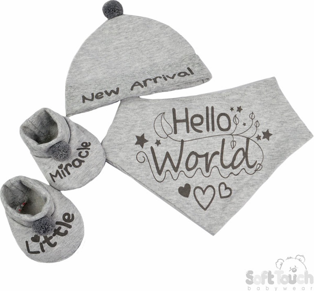 Goedkoopste Soft Touch Babysetje Met Muts 3-delig Grijs 0-3 Maanden HBB254