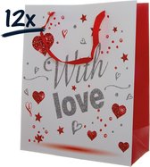 12x Stevige draagtassen LOVE Valentijn liefde (32x26x12)cm zak cadeautasje gift bag verpakking