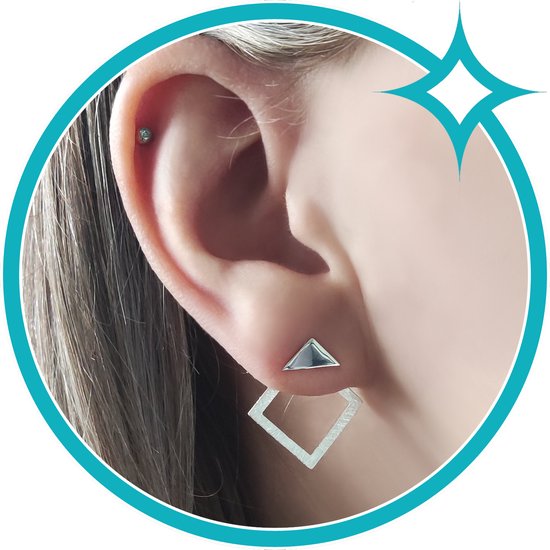 EAR IT UP - Boucles d'oreilles d'oreilles - Driehoek - Carré mat - Veste - Boucles d'oreilles clous Push back - Argent 925 - 22 x 19 mm - 1 paire