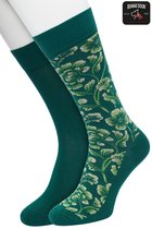 Bonnie Doon Heren Sokken set Groen maat 40/46 - 2 paar - Effen - Bloemen - Print - Gladde Naden - Brede Boord - Uitstekend Draagcomfort - 2-pack - Multipack - Effen - Barock Flower - Donkergroen - Lichtgroen - Trekking Green - OL2225032.380