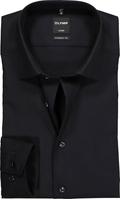 OLYMP Luxor modern fit overhemd - zwart zonder borstzak - Strijkvrij - Boordmaat: 46
