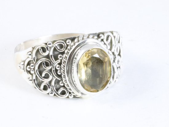 Bague artisanale en argent avec citrine - taille 19