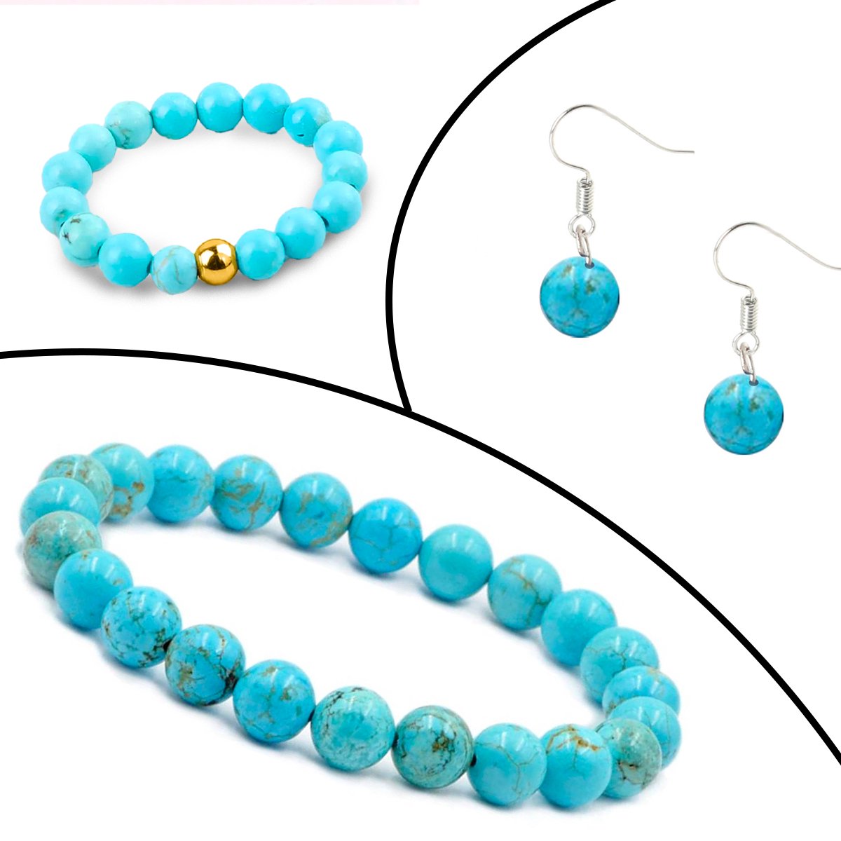Bixorp Gems Edelstenen Sieraden Set Turkoois - Ring + Armband + Oorbellen