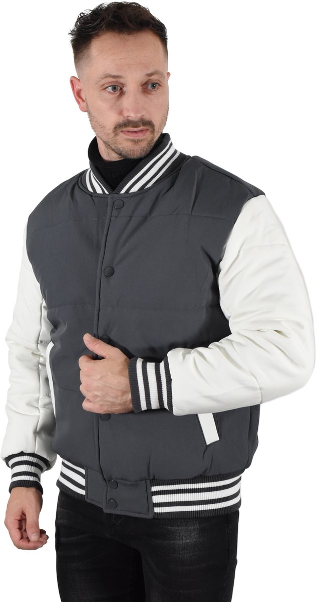 FRILIVIN - Winterjas Heren Varsity - Grijs - Warme College Winter Jacket - Gewatteerde Jack Baseball - Jas Voor Mannen - Maat L