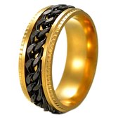 Anxiety Ring - (Ketting) - Stress Ring - Fidget Ring - Fidget Toys - Draaibare Ring - Spinning Ring - Goud-Zwart kleurig RVS - (16.00mm / maat 50)
