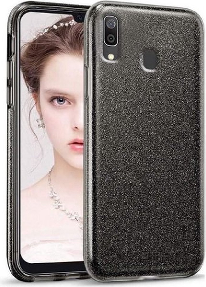 Samsung A20e Siliconen Glitter Hoesje Zwart