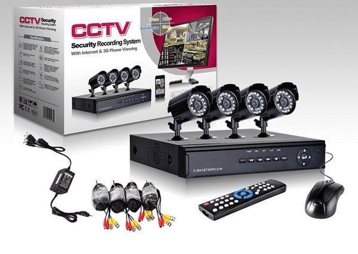 CCTV Beveiligingscamera Systeem met Opnamefunctie voor Huis en Bedrijf - 4 Camera - Professionele Bescherming met gemakkelijke installatie en bediening.