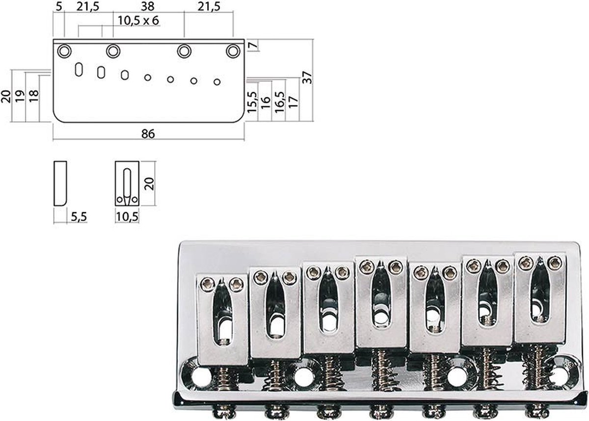 Gitaar brug-staartstuk Boston B-1520-7C Stallion 10.5mm chroom
