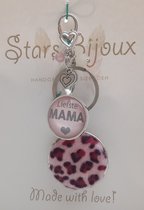 Sleutelhanger met teksthanger (zilverkleurig) Liefste Mama roze panter