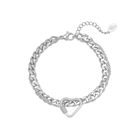 Chained Heart armband - Zilverkleurig - Stainless steel