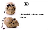 Doodshoofd schedel aan touw 25cm - halloween horror griezel creepy skelet themaparty feest