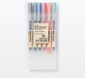Muji Gelpennen 0.5mm Set met 6 Kleuren: Zwart, Blauw-Zwart, Blauw, Rood, Oranje en Groen