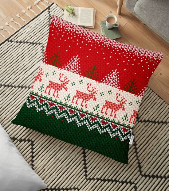 Vloerkussenhoes -70x70cm - Kerst rendieren - Christmas reindeers - De Groen Home