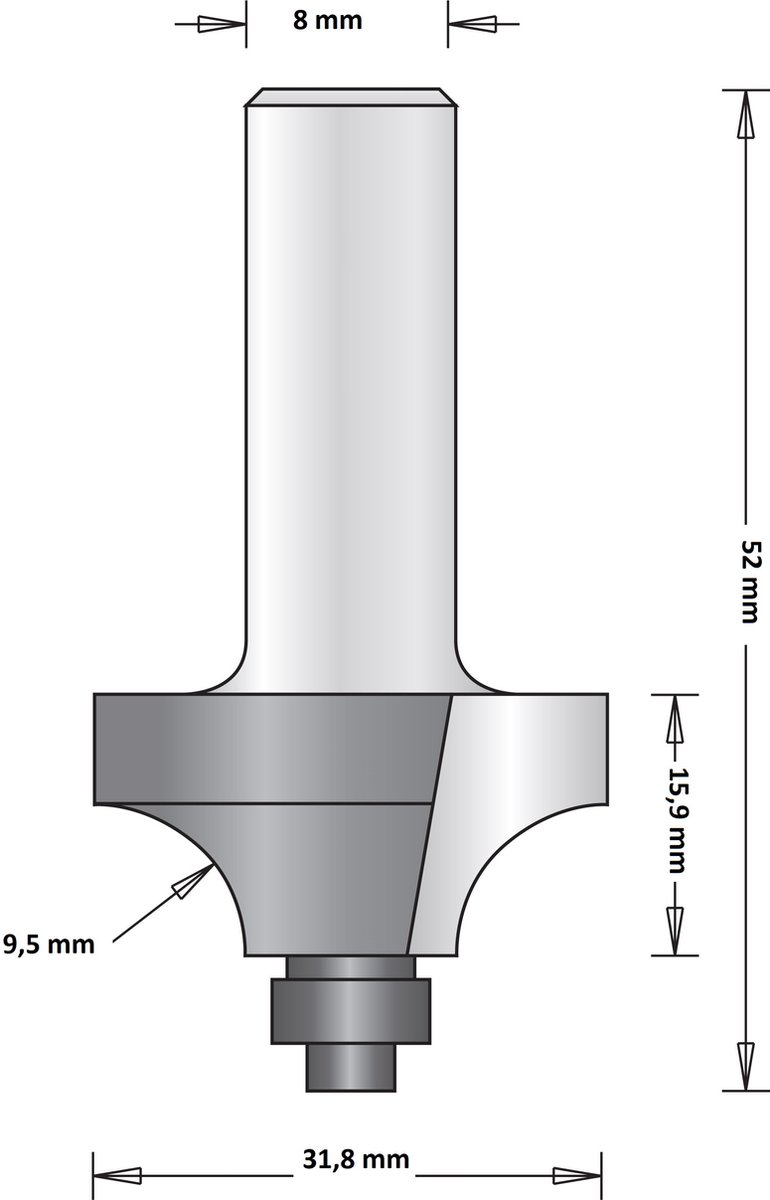 Hitachi 8 mm afrondfrees duivejager met onderlager 31.8 x 52 x 9.5 mm