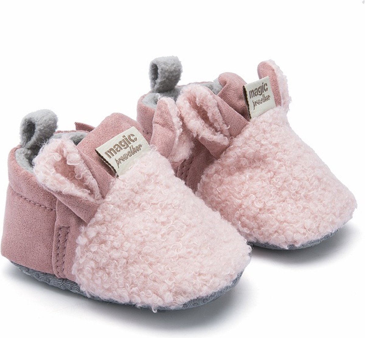 Babyslofjes - Antislip – Fleece voering - Slofjes voor je baby, dreumes voor jongens en meisjes – 12-18 Maanden (13cm) - Roze
