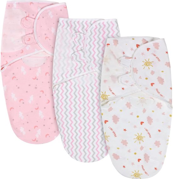 DRESHOW 3 Pack Newborn Swaddle Deken Met Hoedjes Baby Bedrukt Swaddles Infant Verstelbare voor 0-3 maanden Meisjes Jongens