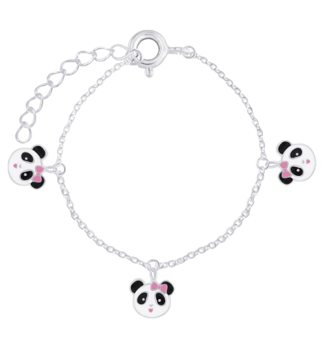 KAYA Sieraden | Zilveren Kinderarmband '3 Panda's' met 3 bedels
