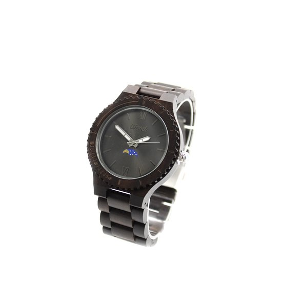 Woed Moon - Houten horloge heren - 44 mm - Quertz - Premium - Walnoot hout - Ebony - Zwart