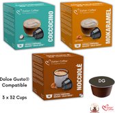 Coffee Italien - Noisette, Caramel, Coccocino - Convient pour Appareil Dolce Gusto - 3 x 32 - Paquet d'échantillons