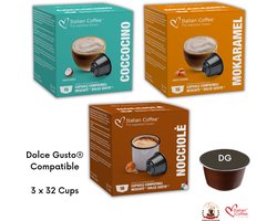 Italian Coffee - Hazelnoot, Caramel, Coccocino - Geschikt voor Dolce Gusto Apparaat - 3 x 32 - Proefpakket