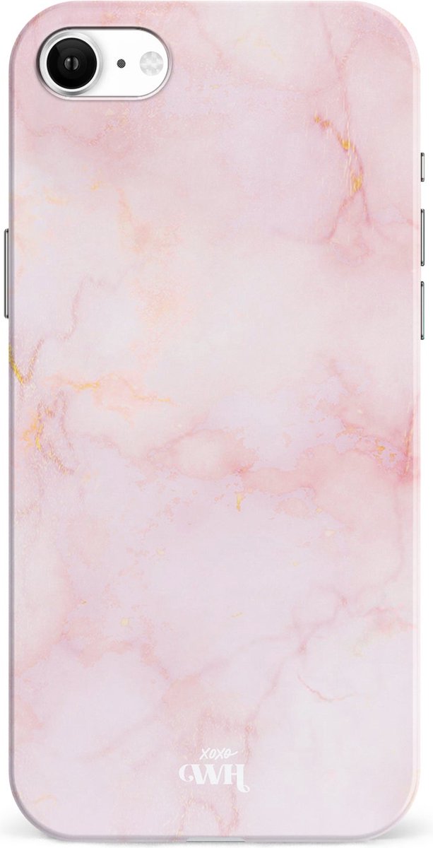 Marble Dusty Pink - Single Layer - Hardcase hoesje geschikt voor iPhone SE 2022 / SE 2020 hoesje roze - Roze shockproof case geschikt voor Apple iPhone SE 2022 / SE 2020 / 8 / 7 hoesje marmer - Roze