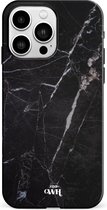 xoxo Wildhearts Marble Black Mood - Double Layer - Hardcase hoesje geschikt voor iPhone 13 Pro Max hoesje zwart - Zwarte shockproof case geschikt voor Apple iPhone 13 Pro Max hoesje marmer - Zwart