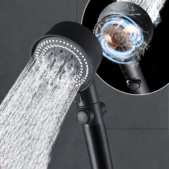 Waterbesparende douchekop - Handdouche -  Regendouche - Met ECO STOP knop - 5 Standen - ABS - zwart - Merkloos