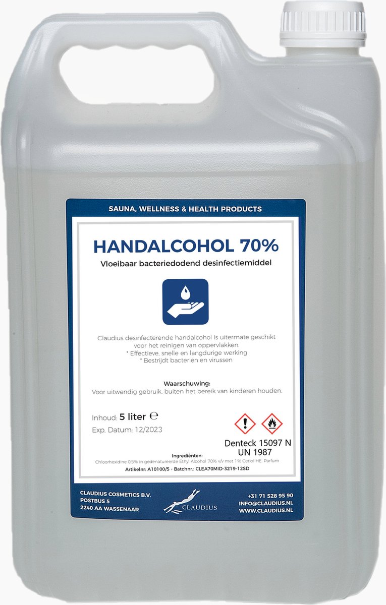 Goedkoopste Handalcohol 70 - 5 liter - effectieve, snelle en langdurige werking