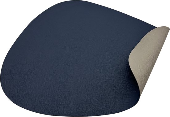 Set de table ovale bleu, doublé d'un gris clair, aspect cuir.