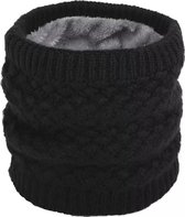 Knitted - gevoerde - Nekwarmer - Halswarmer - Colsjaal - Col - met voering - imitatiebont - windbescherming - gezichtbescherming - Kleur Zwart