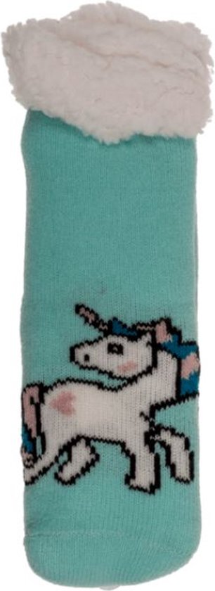 gevoerde sokken Eenhoorn Mint huissokken met antislip mt 22-26